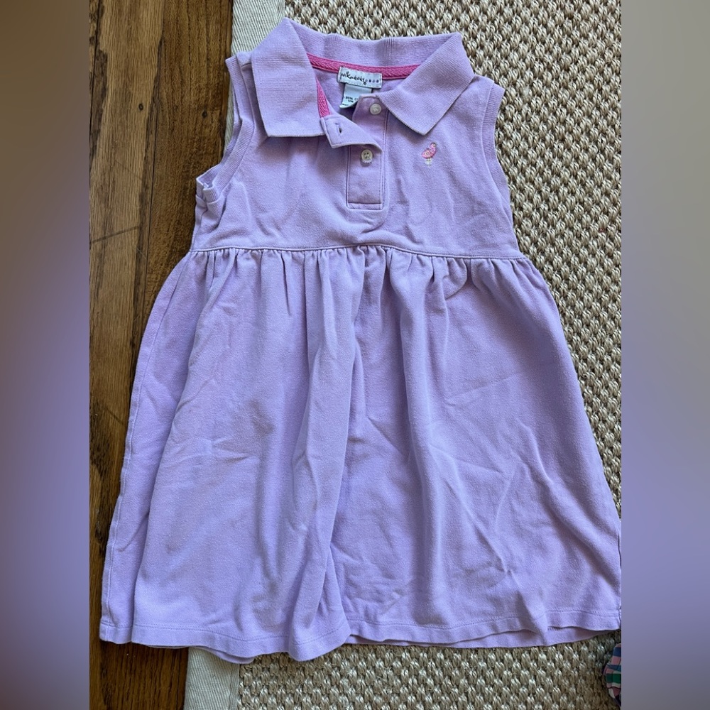 Purple sleeveless dress with embroidered flamingo